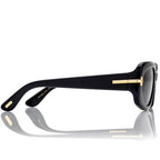 Tom Ford Men Rectangular Frame Shiny Dusty Black Sunglasses