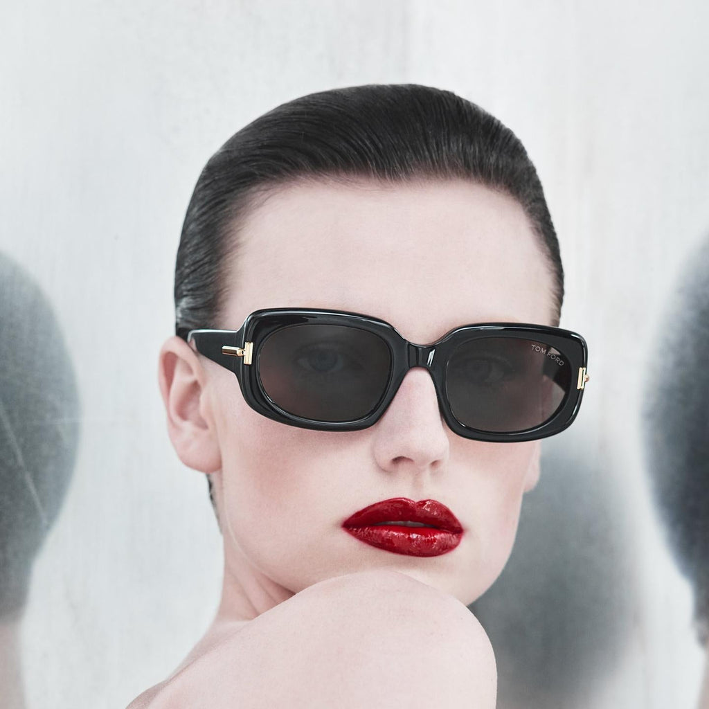 Tom Ford Men Rectangular Frame Shiny Dusty Black Sunglasses