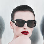 Tom Ford Men Rectangular Frame Shiny Dusty Black Sunglasses