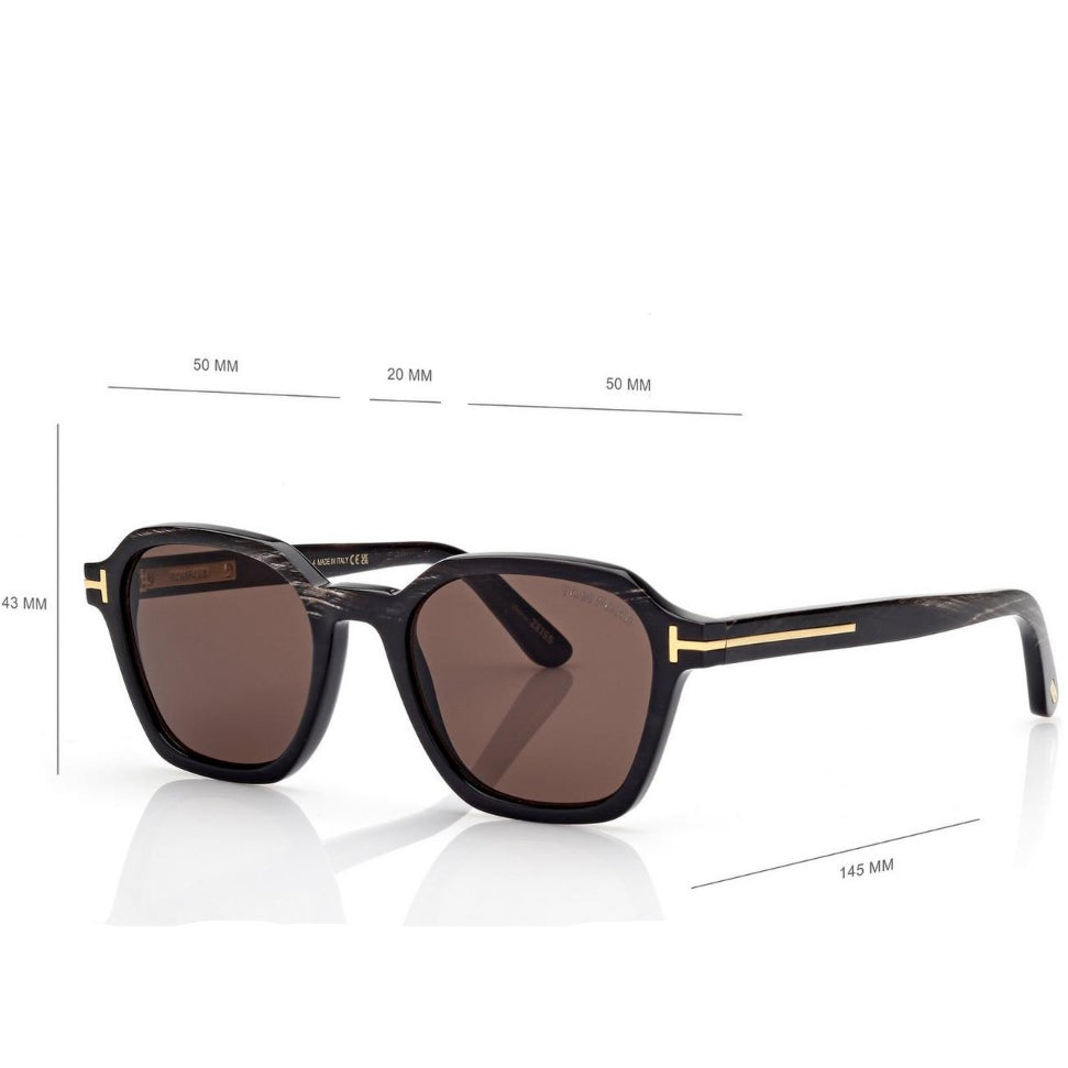 Tom Ford Men Geometric Frame Black Horn Sunglasses