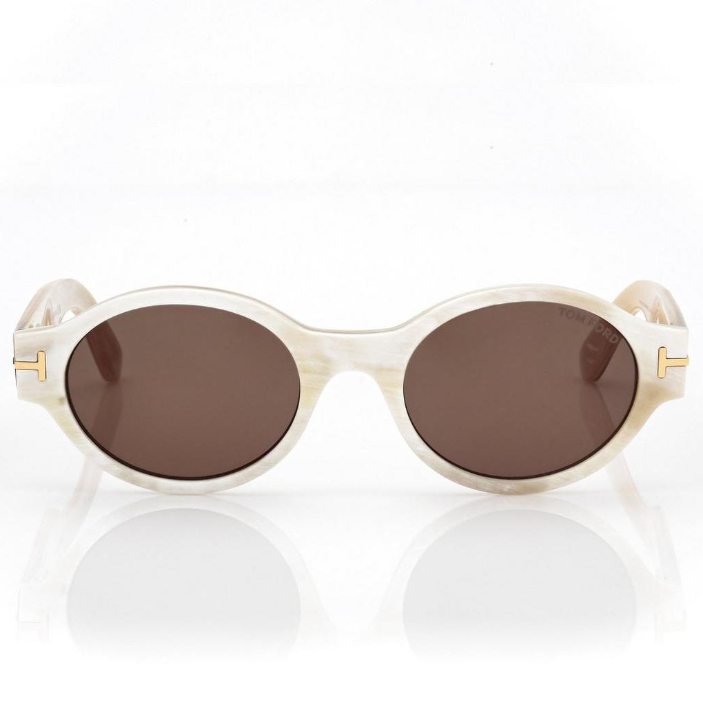 Tom Ford Men Round Frame Shiny Coloured Horn Sunglasses