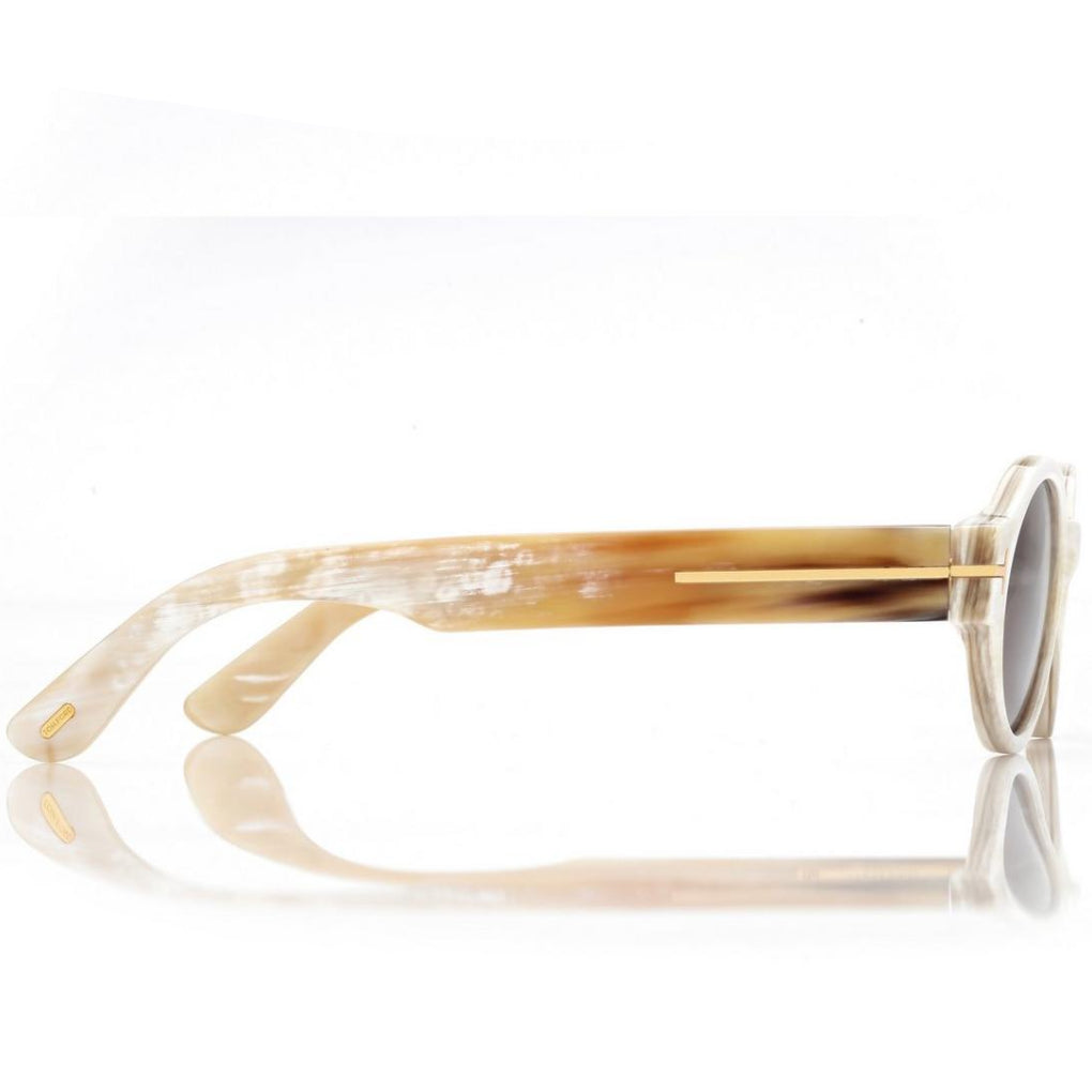 Tom Ford Men Round Frame Shiny Coloured Horn Sunglasses