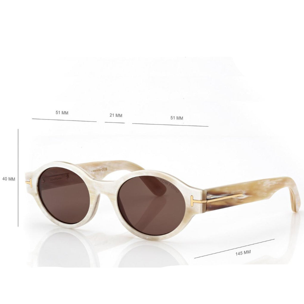 Tom Ford Men Round Frame Shiny Coloured Horn Sunglasses