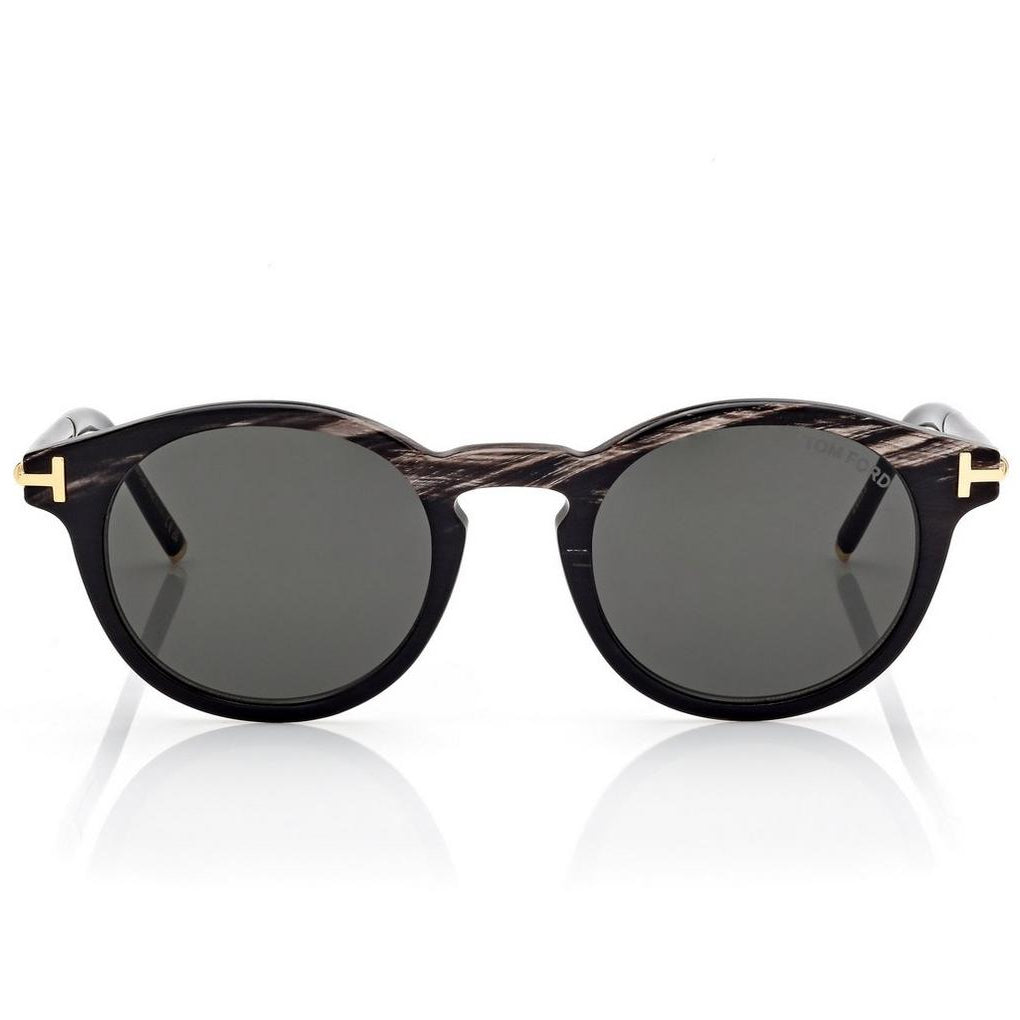 Tom Ford Men Round Frame Black Horn Sunglasses