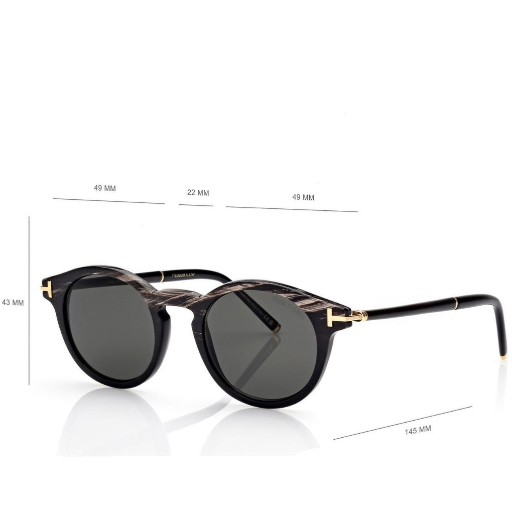 Tom Ford Men Round Frame Black Horn Sunglasses
