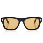Tom Ford Men Round Square Frame Shiny Smoky Black Sunglasses