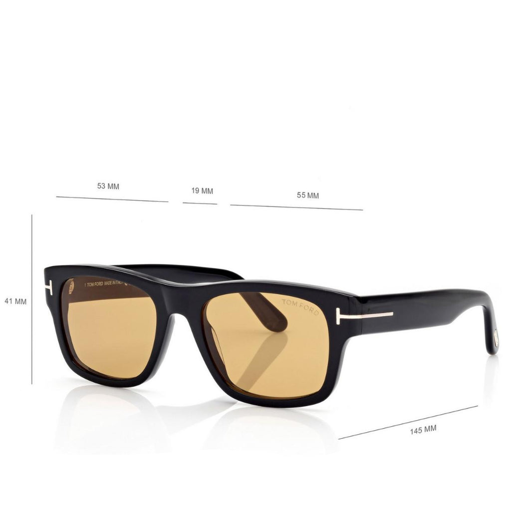 Tom Ford Men Round Square Frame Shiny Smoky Black Sunglasses