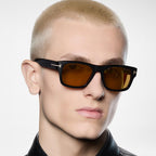 Tom Ford Men Round Square Frame Shiny Smoky Black Sunglasses
