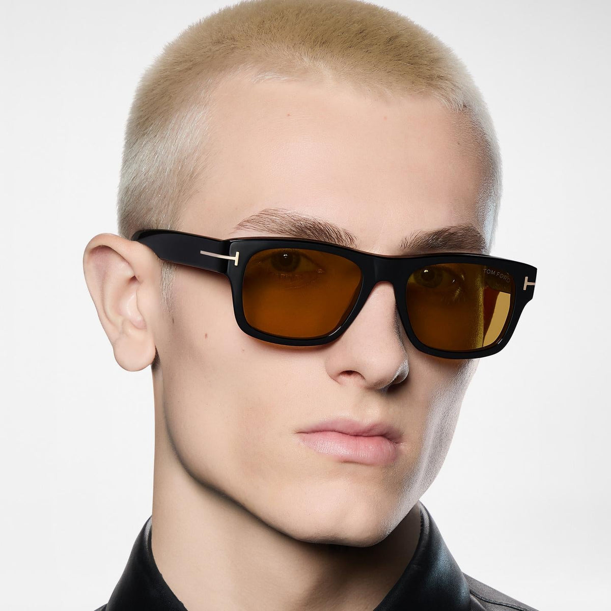 Tom Ford Men Round Square Frame Shiny Smoky Black Sunglasses