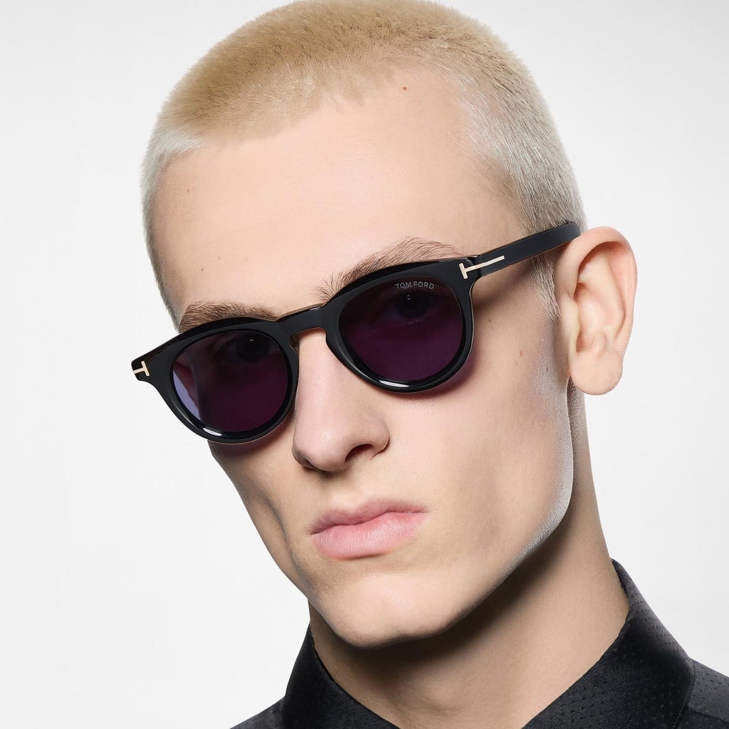 Tom Ford Men Pantos Round Frame Black Sunglasses