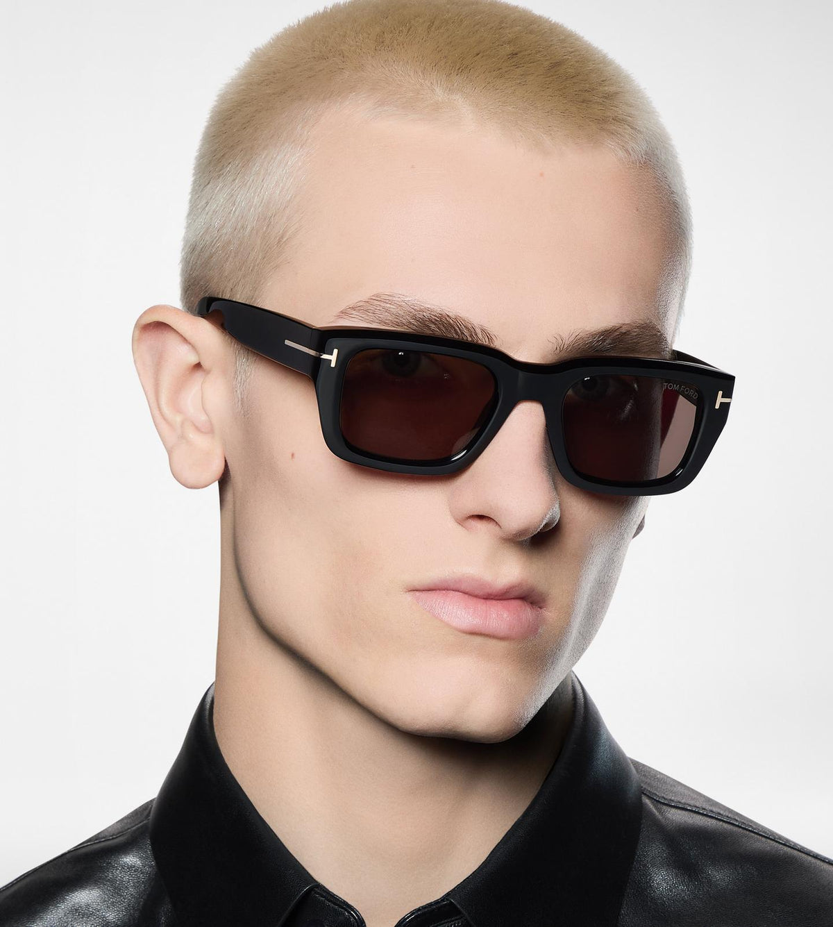 Tom Ford Men Sqaure Frame Dark Shiny Black Sunglasses