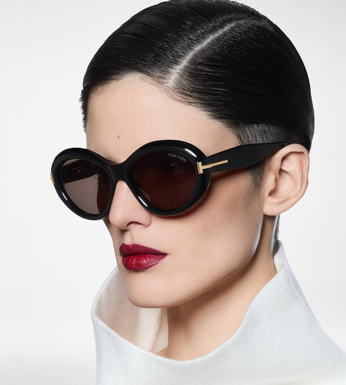 Tom Ford Women Oval Frame Onyx Black Sunglasses
