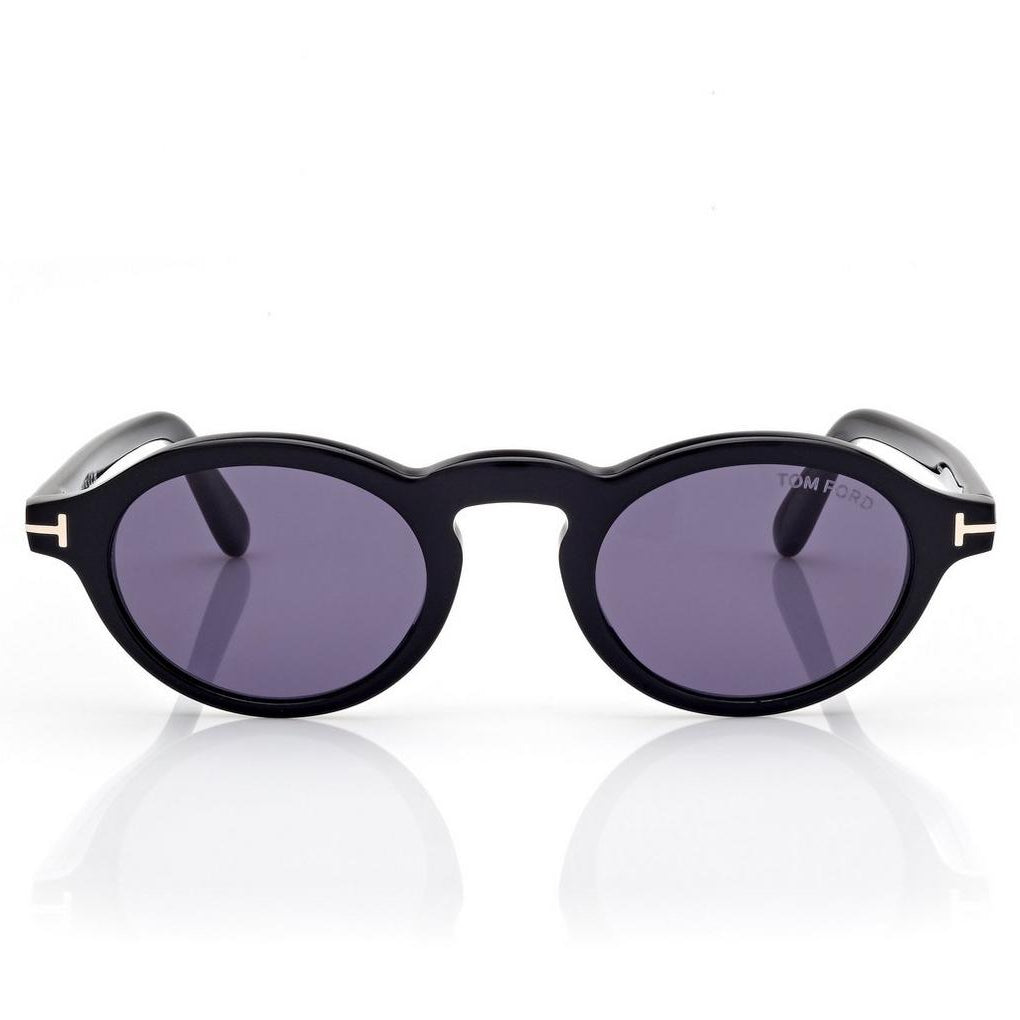 Tom Ford Men Oval Frame Shiny Matte Black Sunglasses