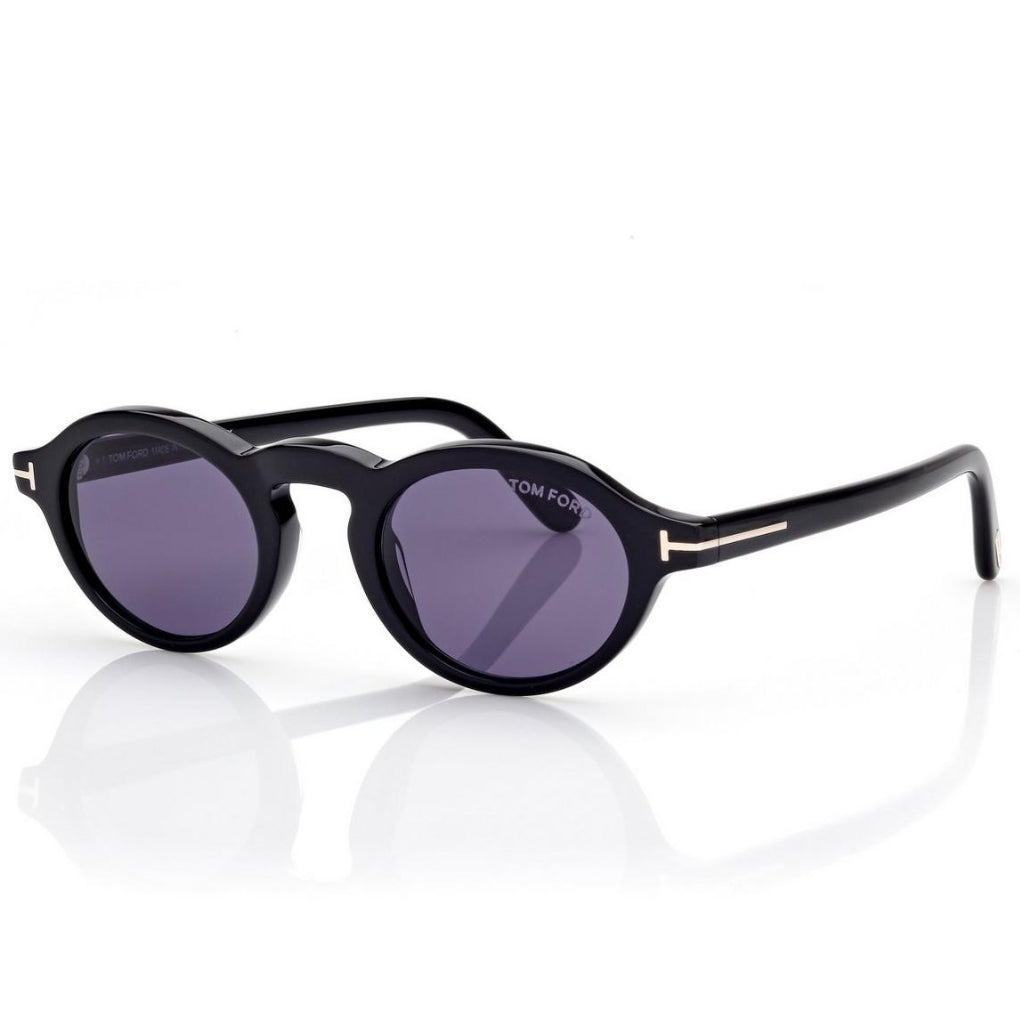 Tom Ford Men Oval Frame Shiny Matte Black Sunglasses