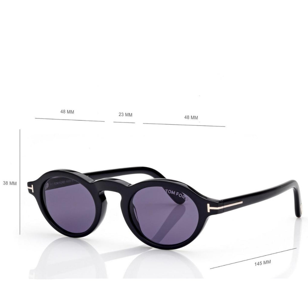 Tom Ford Men Oval Frame Shiny Matte Black Sunglasses