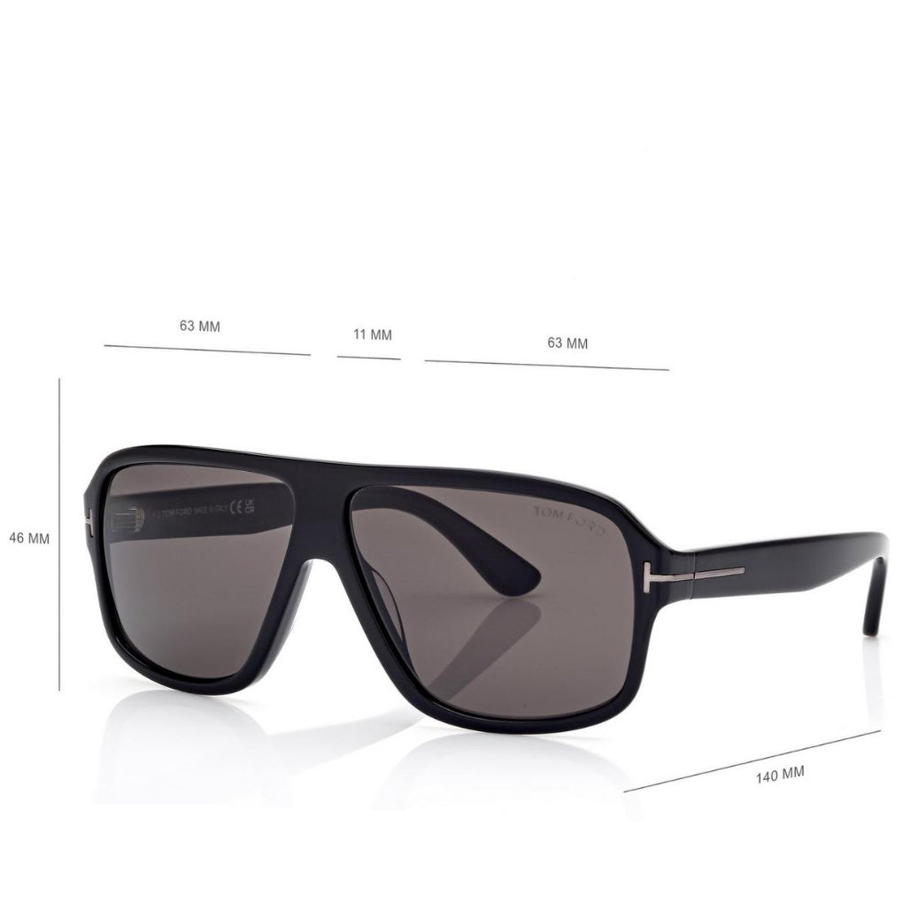 Tom Ford Men Pilot Frame Shiny Deep Black Sunglasses