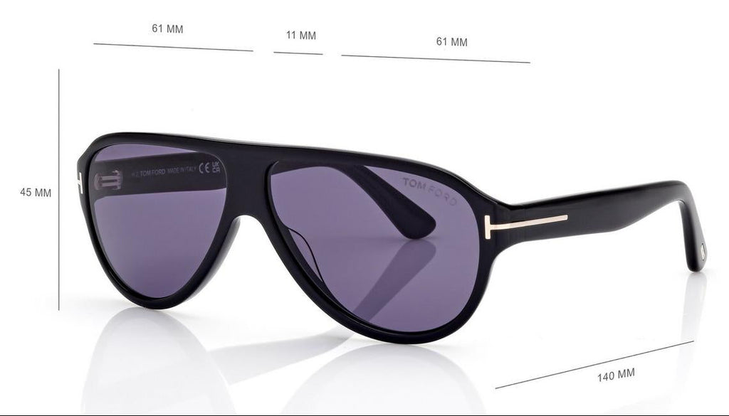 Tom Ford Men Pilot Frame Shiny Matte Black Sunglasses