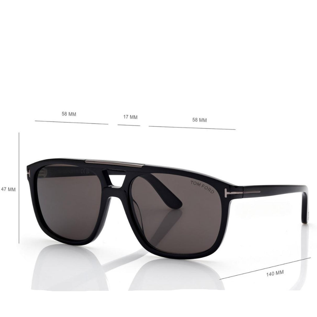 Tom Ford Men Navigator Frame Shiny Smoky Black Sunglasses