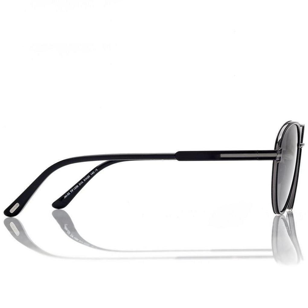 Tom Ford Men Round Frame Shiny Smoky Black Sunglasses