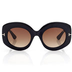 Tom Ford Women Oval Frame  Shiny Black Sunglasses
