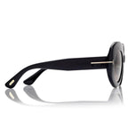 Tom Ford Women Oval Frame  Shiny Black Sunglasses