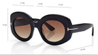 Tom Ford Women Oval Frame  Shiny Black Sunglasses