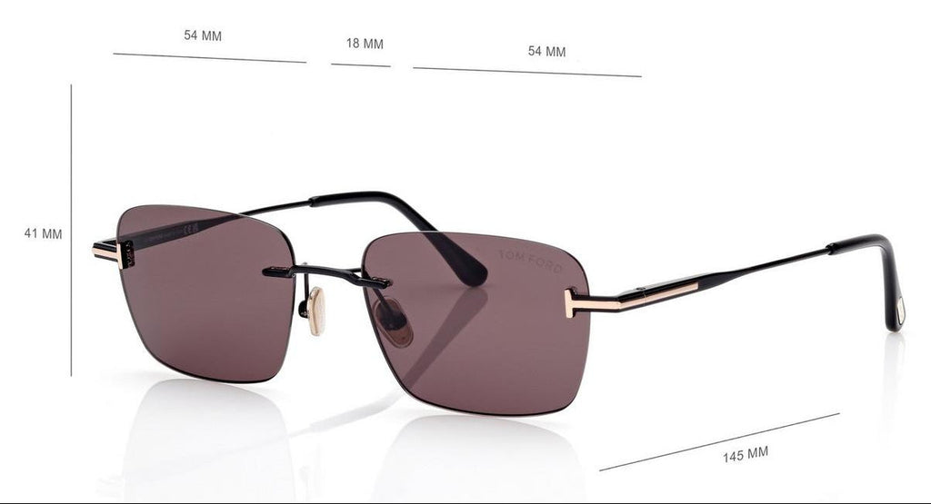 Tom Ford Men Rimless Frame Shine Black Sunglasses