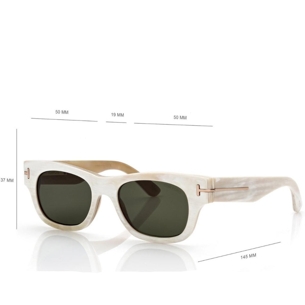 Tom Ford Men Round Sqaure Frame White Horn Sunglasses