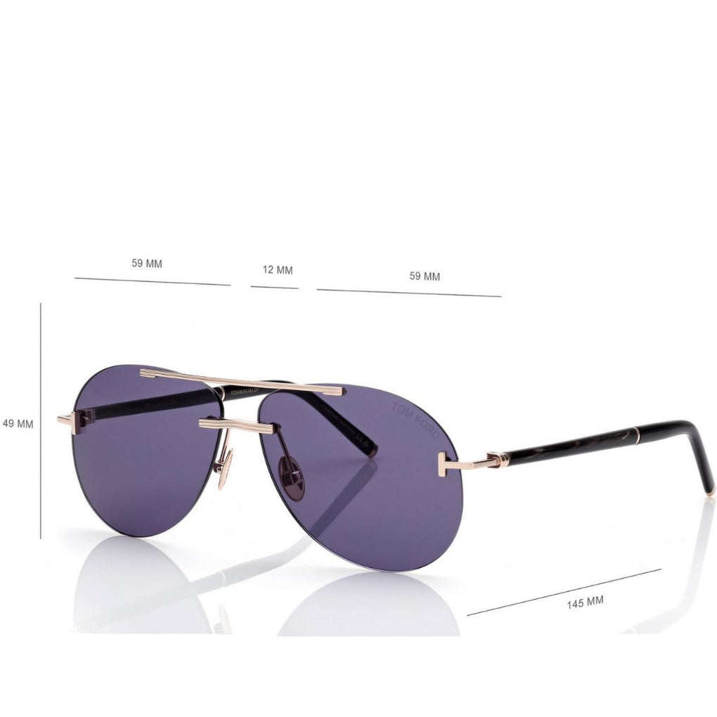Tom Ford Men Pilot Frame Shiny Gold Sunglasses