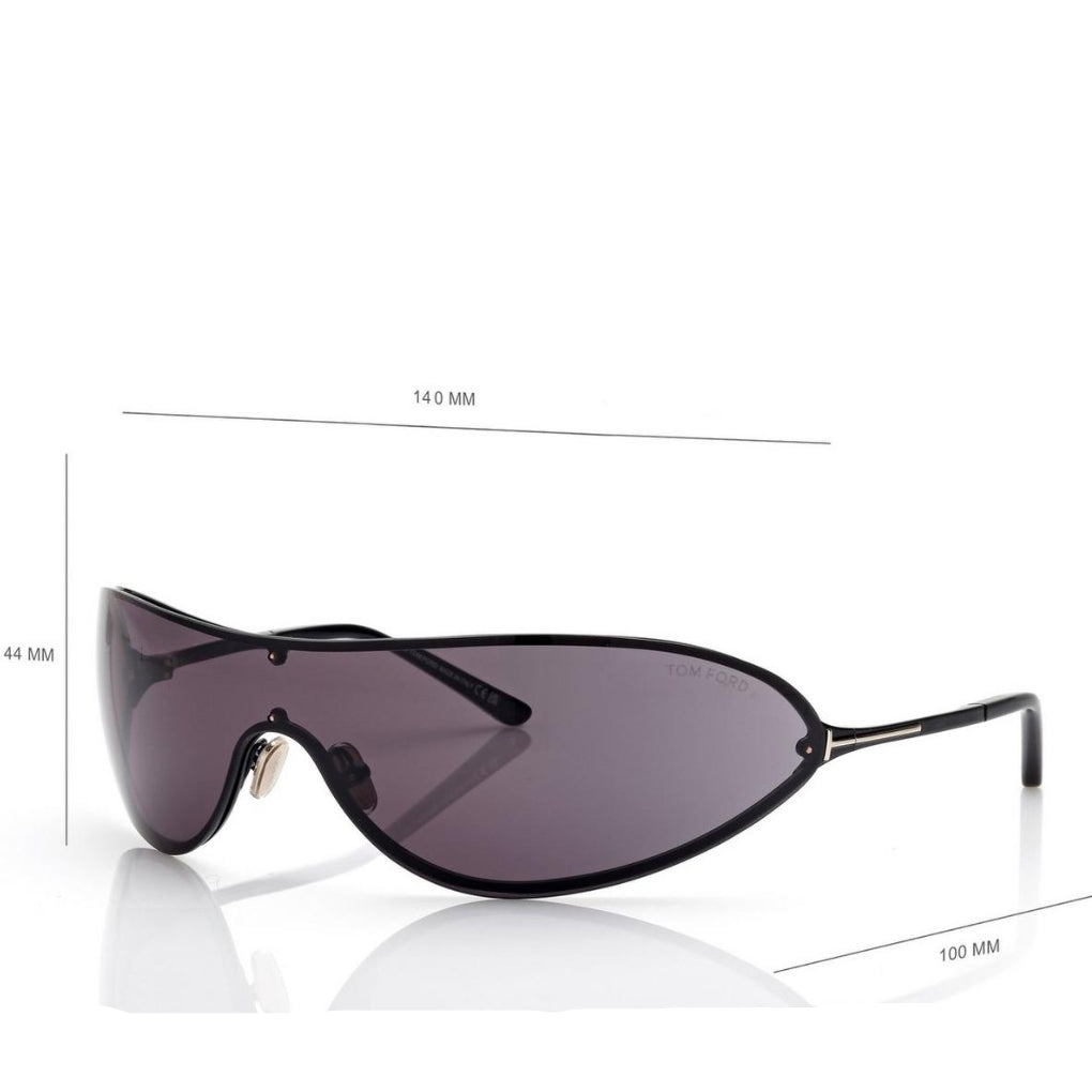 Tom Ford Men Mask Frame Shiny Smoky Black Sunglasses