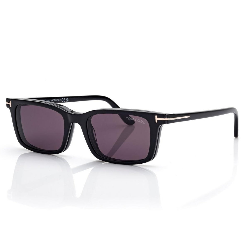 Tom Ford Men Rectangular Frame Shiny Black Sunglasses