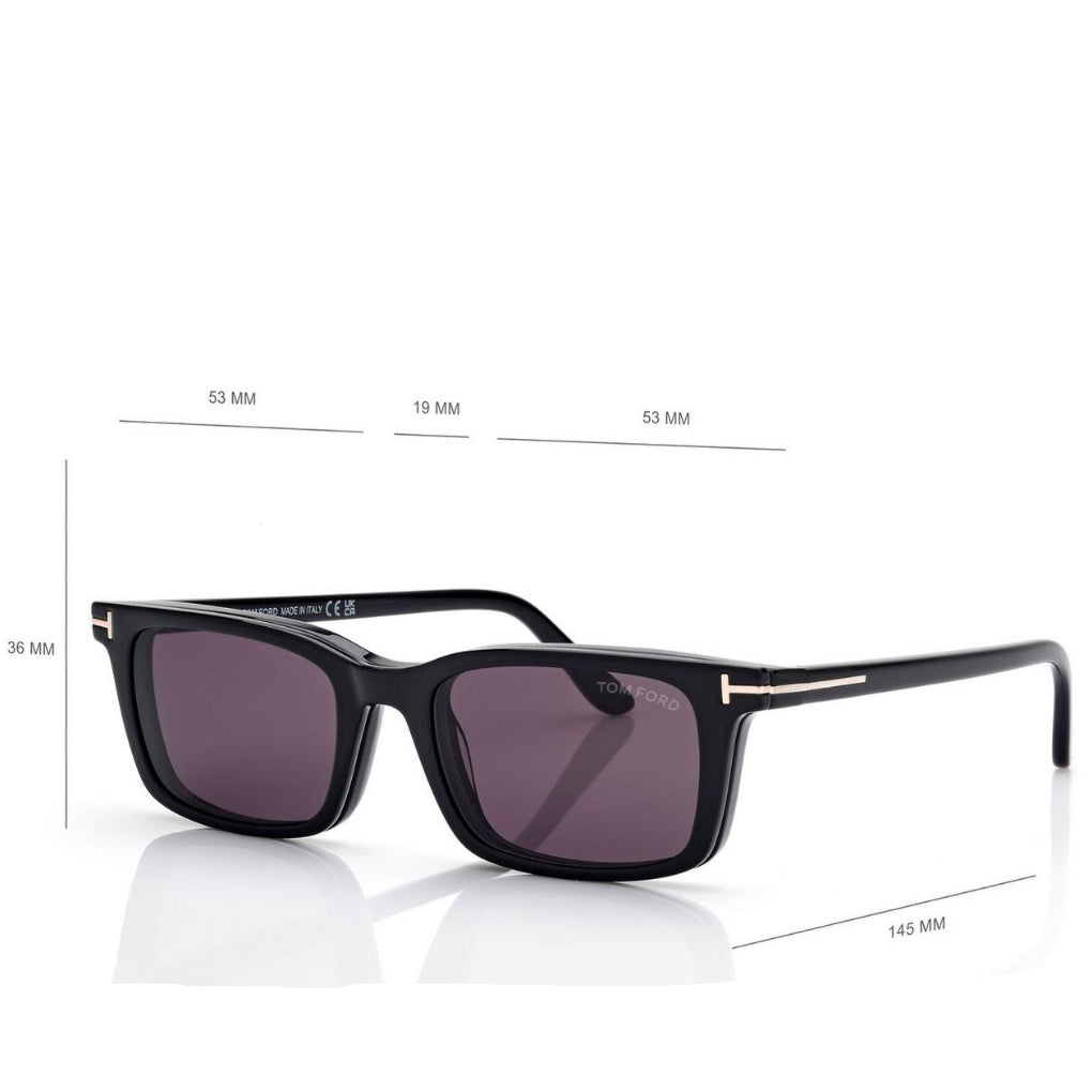 Tom Ford Men Rectangular Frame Shiny Black Sunglasses