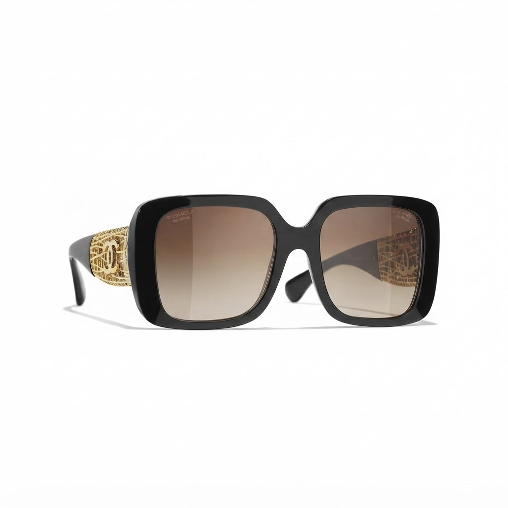 Chanel Women Square Black & Gold Jewel Sunglasses