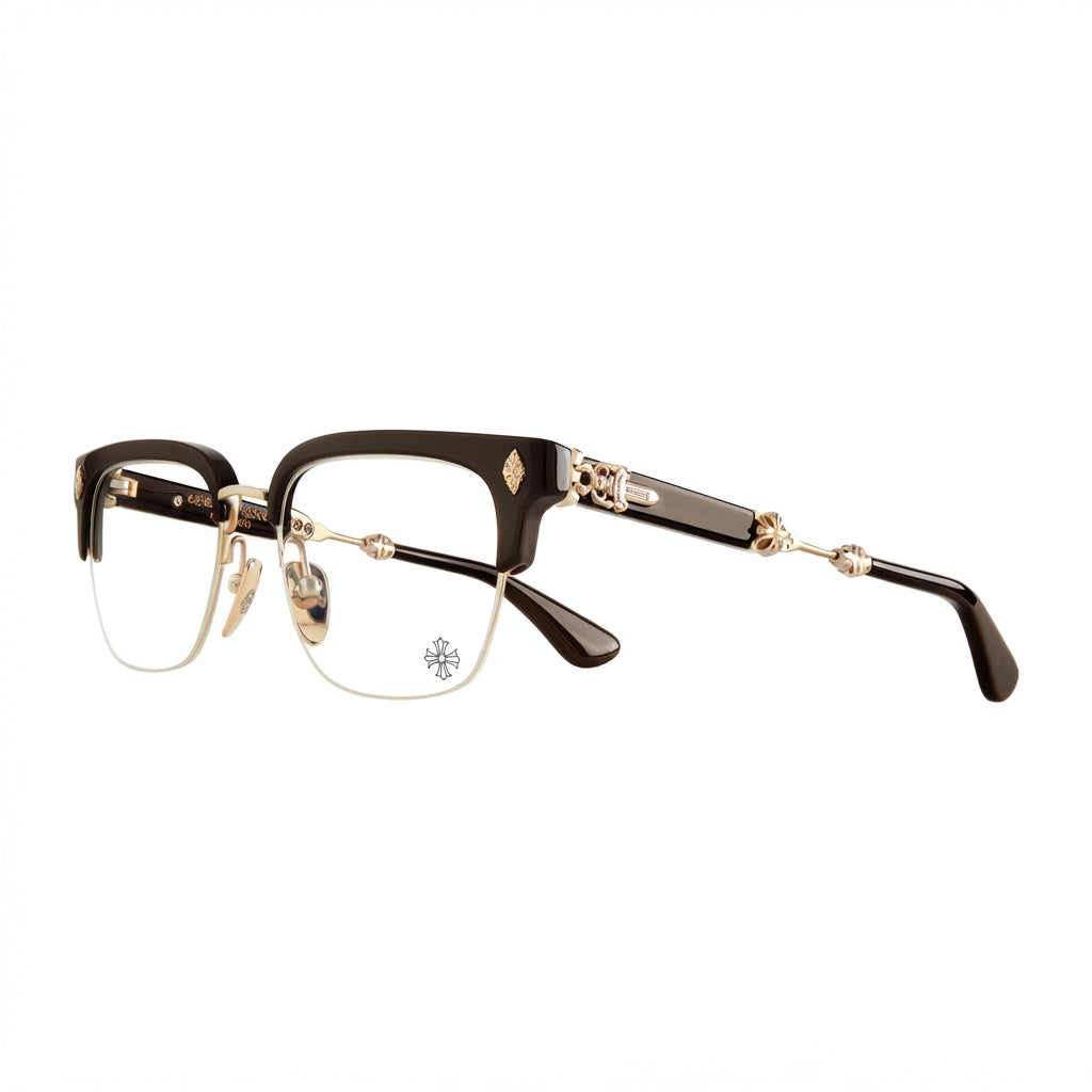 Chrome Hearts Unisex Evagilist Classic Brown & Matte Gold Plated Eyewear