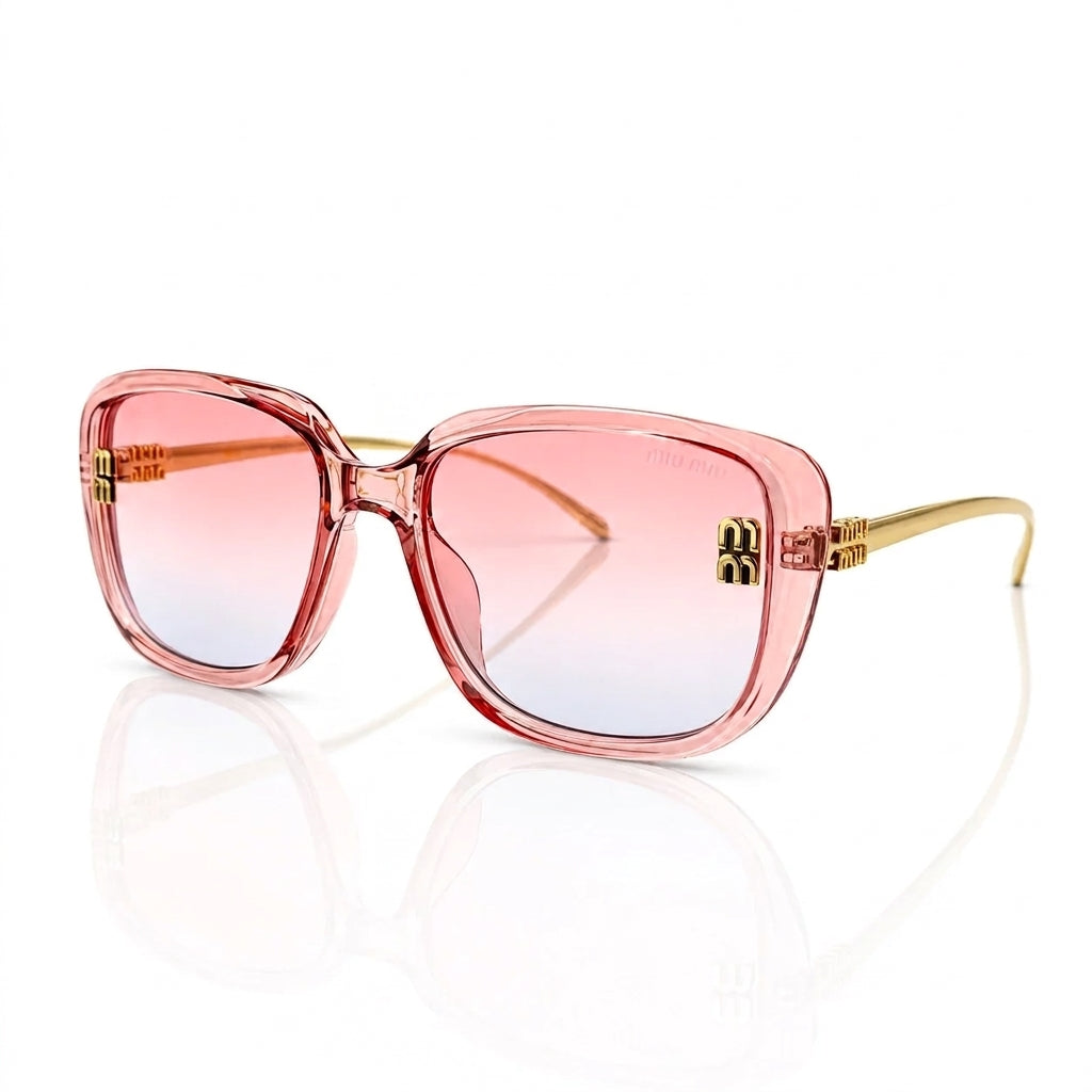 Miu Miu MU A08S Women Oversized Square Shield Transparent Pink / Pale Gold Sunglasses