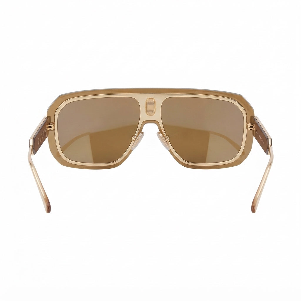 Philipp Plein Unisex Shield Semi-Matt Rose Gold / Brown Sunglasses