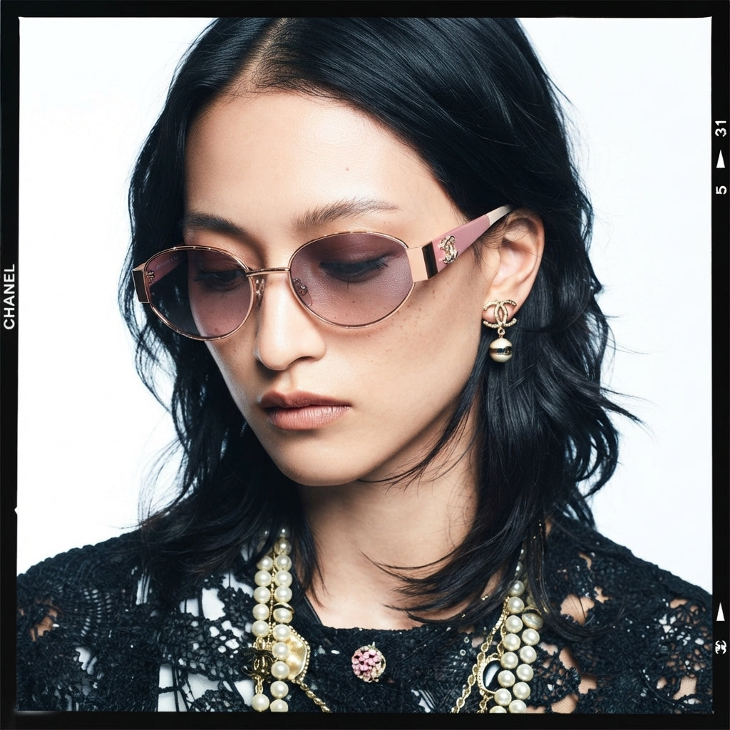 Chanel Women Oval Frame Pink Sunglasses