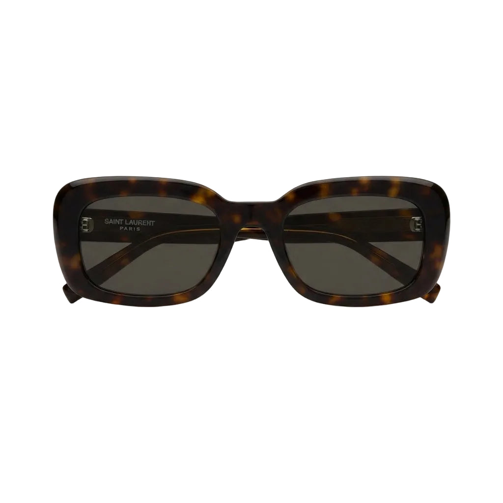 Saint Laurent SL M130 Women Pillowed Rectangular Dark Havana Sunglasses