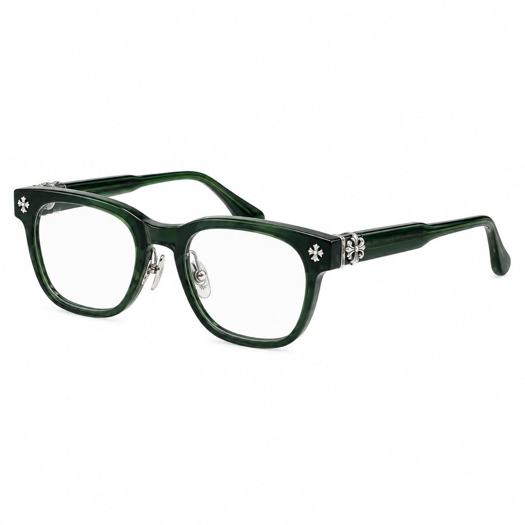 Chrome Hearts Unisex Transparent Dark Green & Silver Gothic Square Optical Glasses