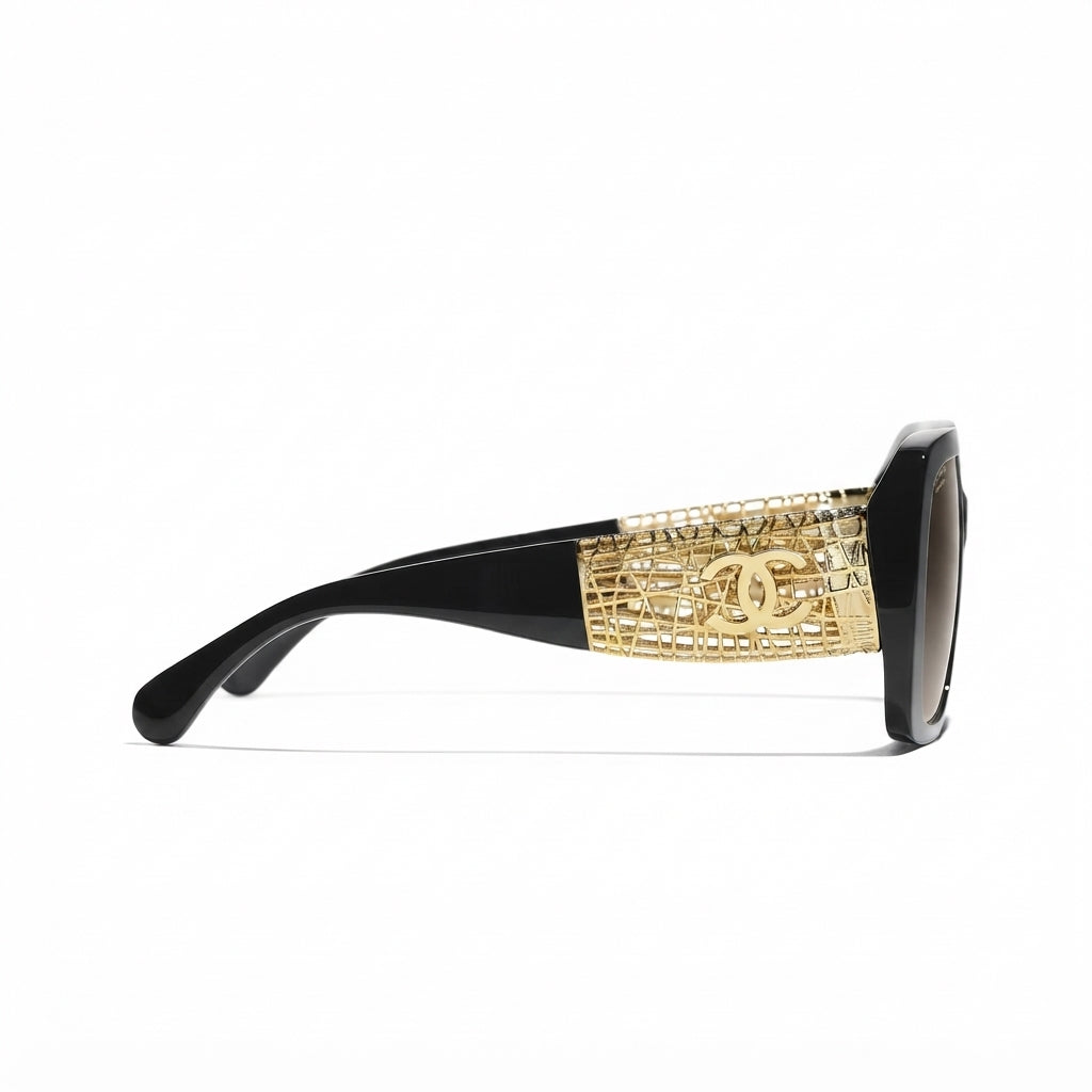 Chanel Women Square Black & Gold Jewel Sunglasses