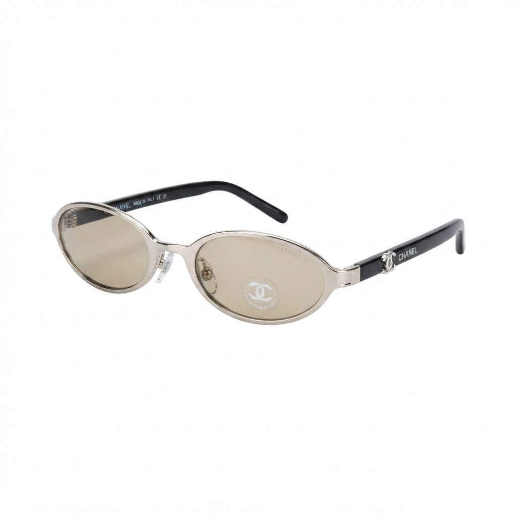 Chanel Women Oval Silver Frame Gray Tinted Sunglasses
