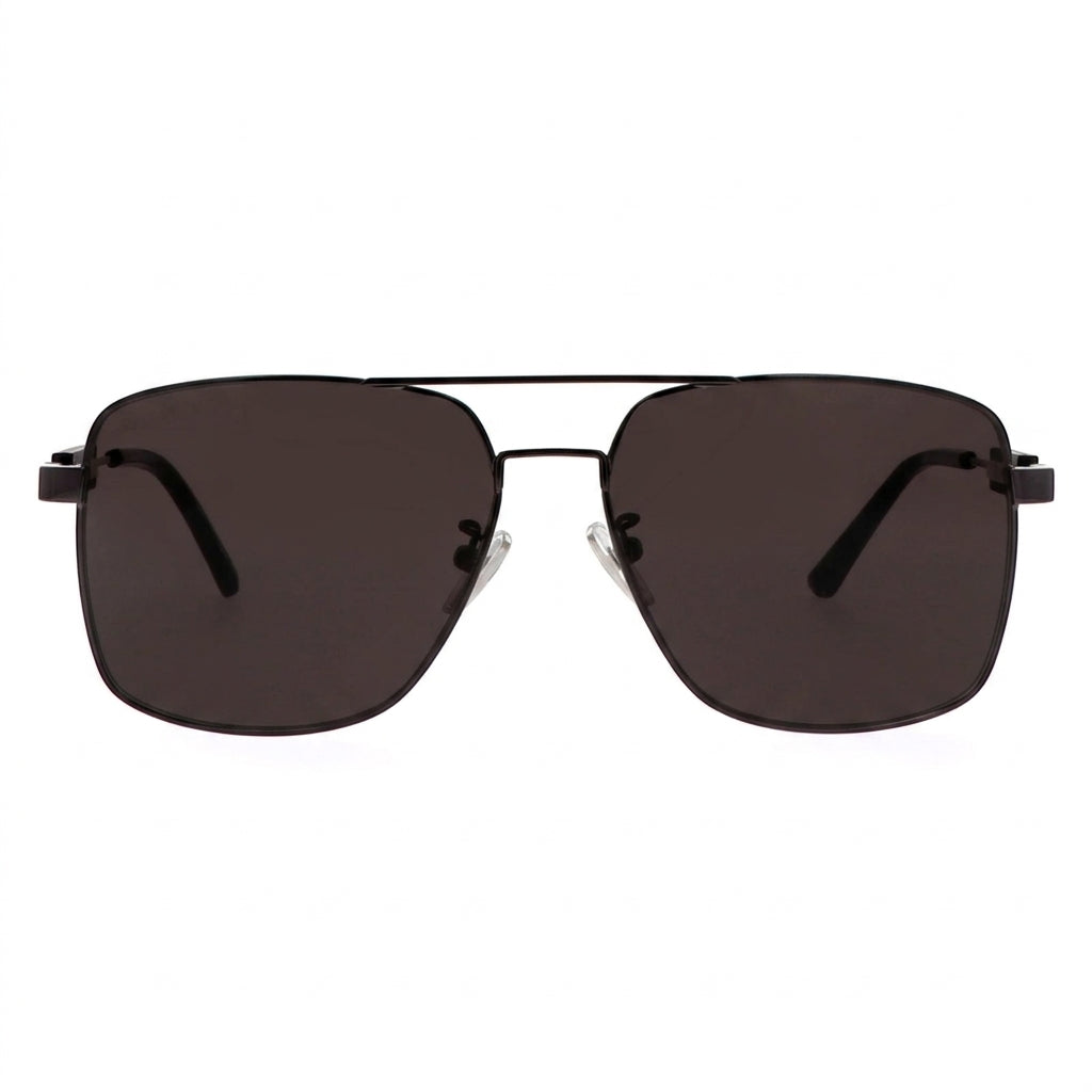 Balenciaga Men Tag BB0116SA Black / Grey Double-Bridge Square Aviator Sunglasses
