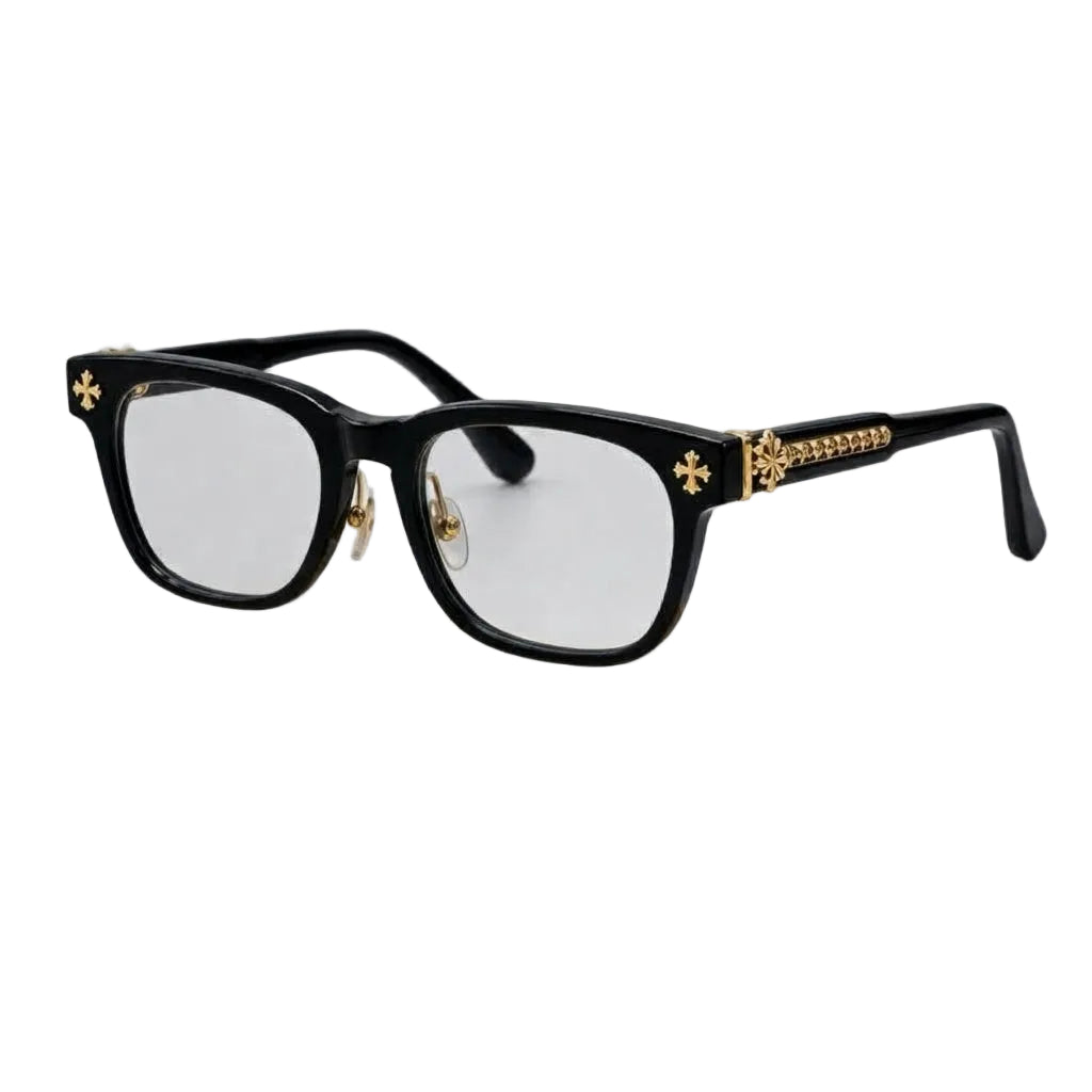 Chrome Hearts Unisex Black & Gold Gothic Square Optical Glasses