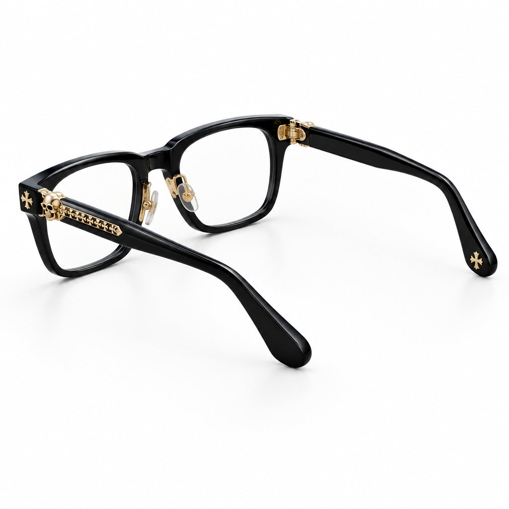 Chrome Hearts Unisex Black & Gold Gothic Square Optical Glasses