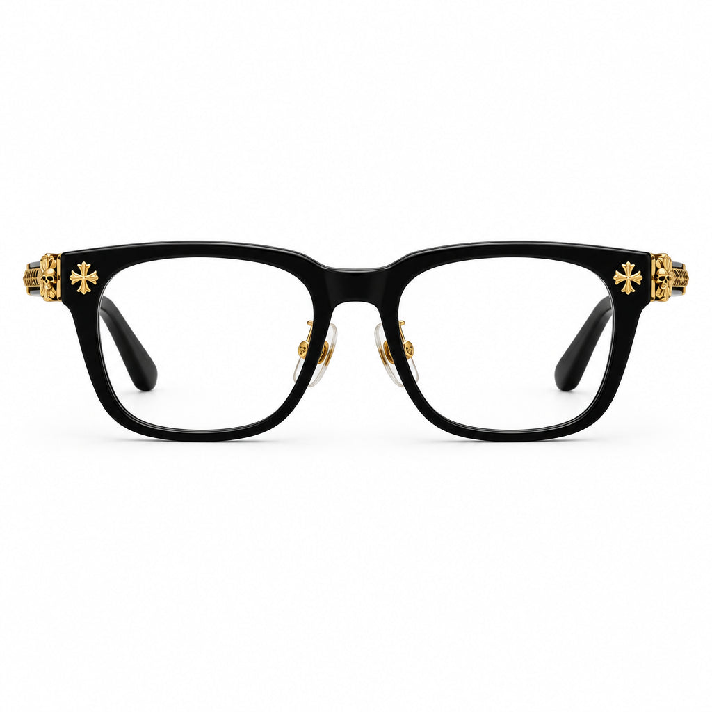 Chrome Hearts Unisex Black & Gold Gothic Square Optical Glasses