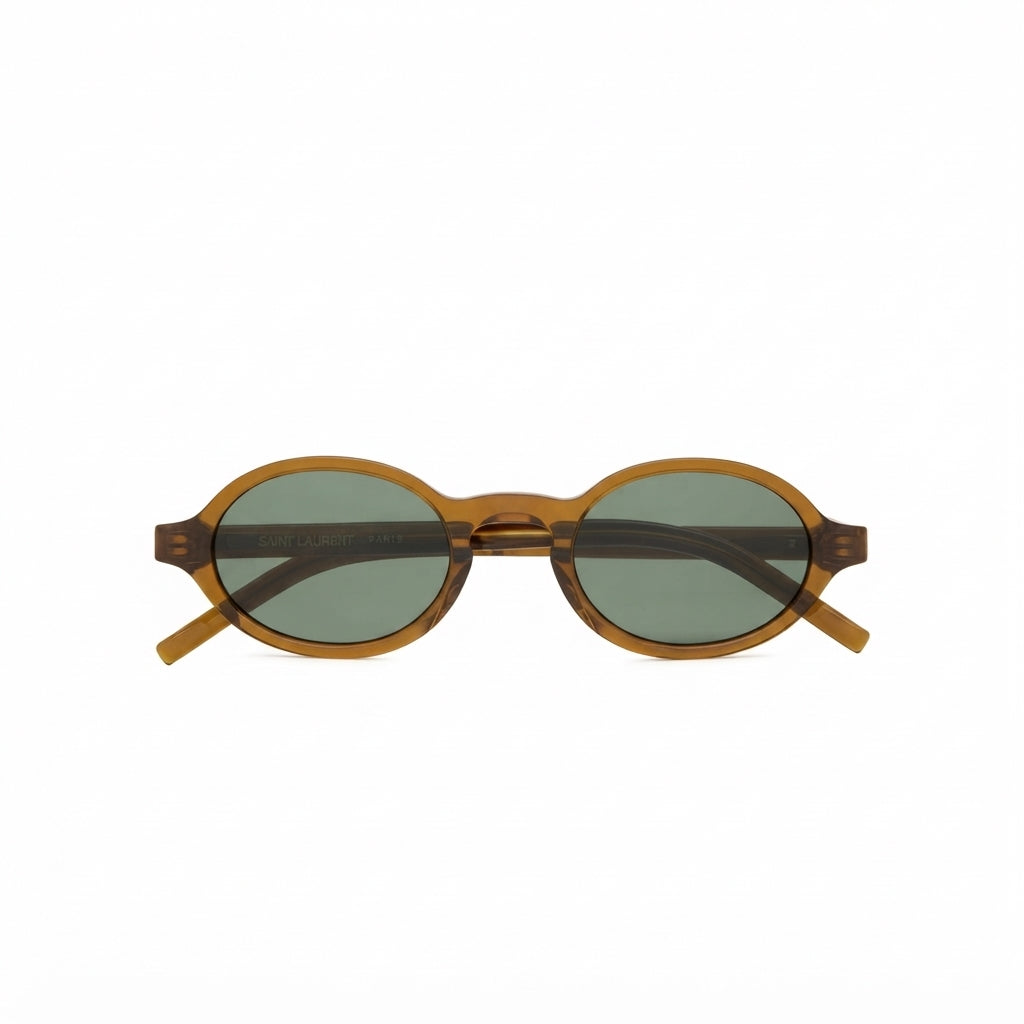 Saint Laurent Unisex SL M161 Oval Transparent Cognac Brown Sunglasses