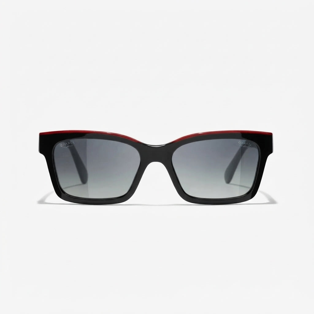Chanel Women Square Black & Red Sunglasses