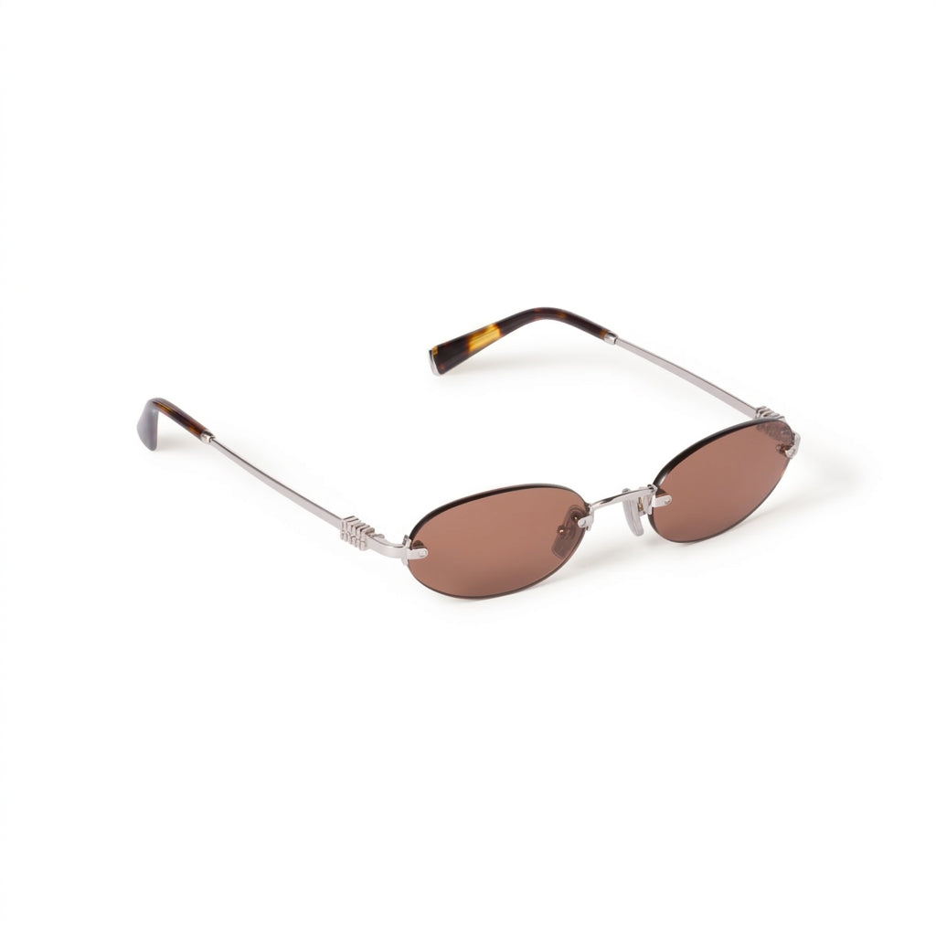 Miu Miu Women Rimless Oval Chocolate Brown Sunglasses