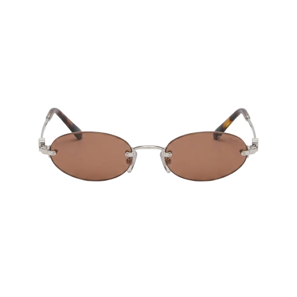 Miu Miu Women Rimless Oval Chocolate Brown Sunglasses