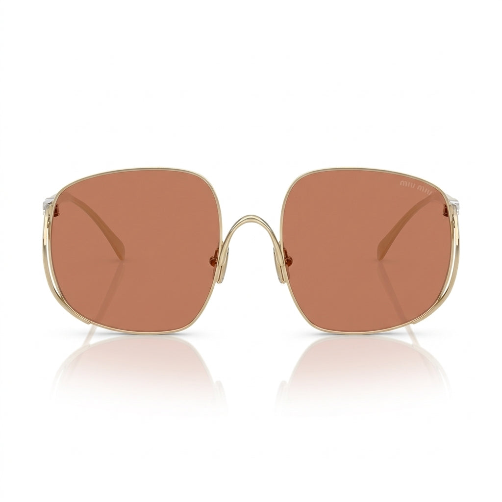 Miu Miu Women MU A57S Oversized Square Pale Gold / Brown Sunglasses 